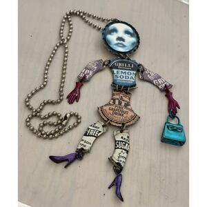 Janet Cooper Vintage Bottle Cap MARLENE DIETRICH DOLL Pin/Pendent Necklace